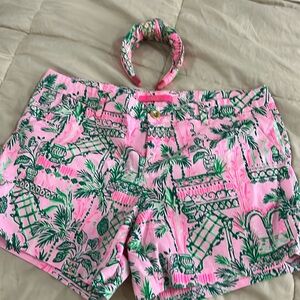 Lilly Pulitzer Shorts Callahan Shorts + Matching Headband sz 10 Mandevilla Baby